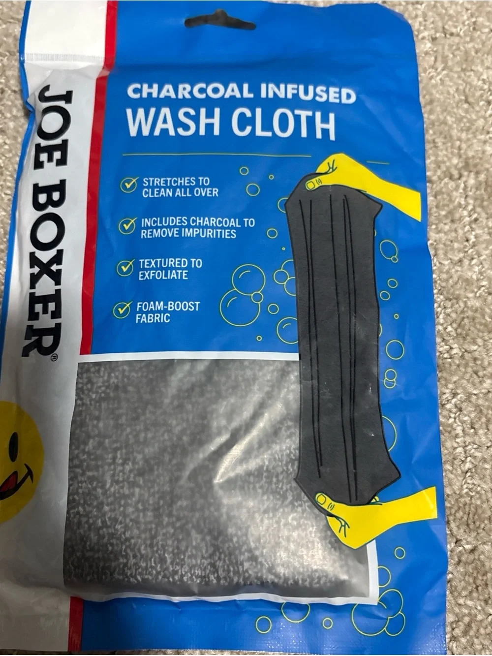Joe Boxer Charcoal Infused- Scrubber Gloves, Wash Cloth, Body Exfoliator